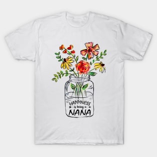 Womens Happiness Is Being A Nana Shirt - Flower Art - Grandma Tee T-Shirt For Women T-Shirt